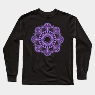 Flower Mandala (lavender on black) Long Sleeve T-Shirt